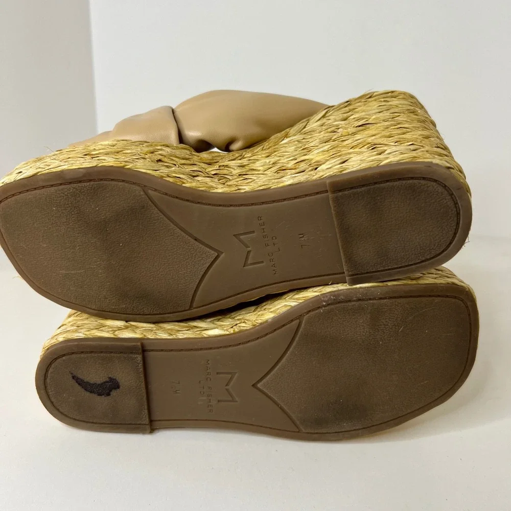 Marc Fisher LTD Navina‎ Leather Platform Wedge Espadrille Sandals Puffy Knot 7.5